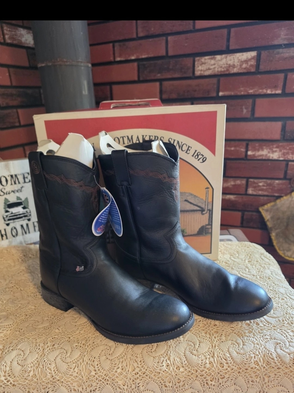 Justin Black Leather Roper Cowboy Boots Men's Size 11.5D NIB